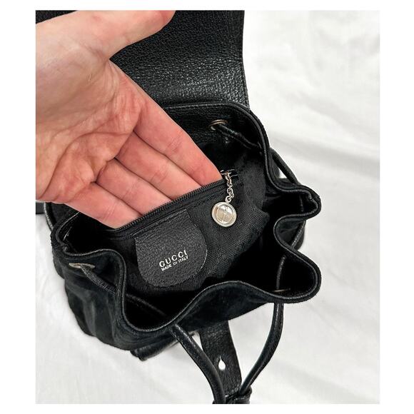 Vintage Gucci Black Suede and Bamboo Handle Backpack Purse - Picture 2 of 11